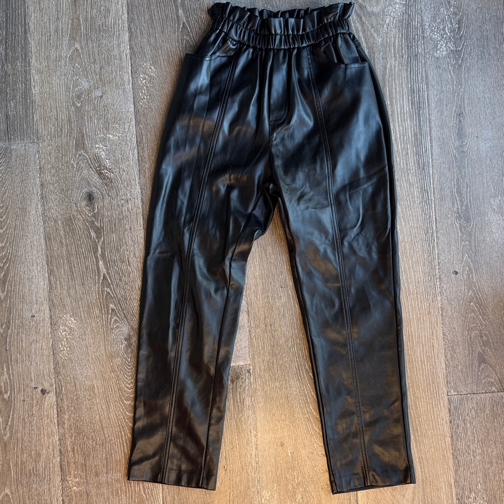 Elan Black Faux Leather Trousers AS0265